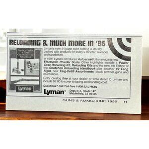 Lyman Guns & Ammo Vintage Print Ad 1990s Reloading Kits Middlefield CT
